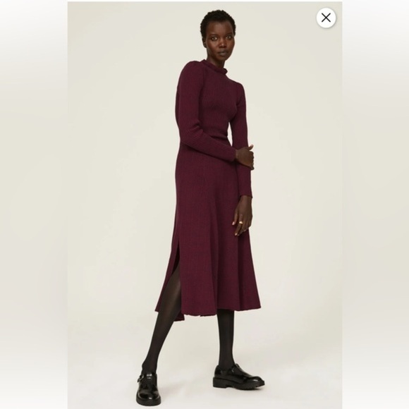Pamela Love Size S Sweater Shift Dress Maroon Ribbed Mock Neck Long Sleeves - Picture 1 of 14
